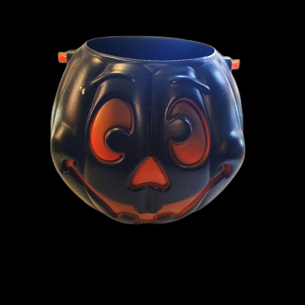 GRAND VENTURE Black Jack-o'-Lantern Pail Halloween Trick or Treat Bucket 1997
